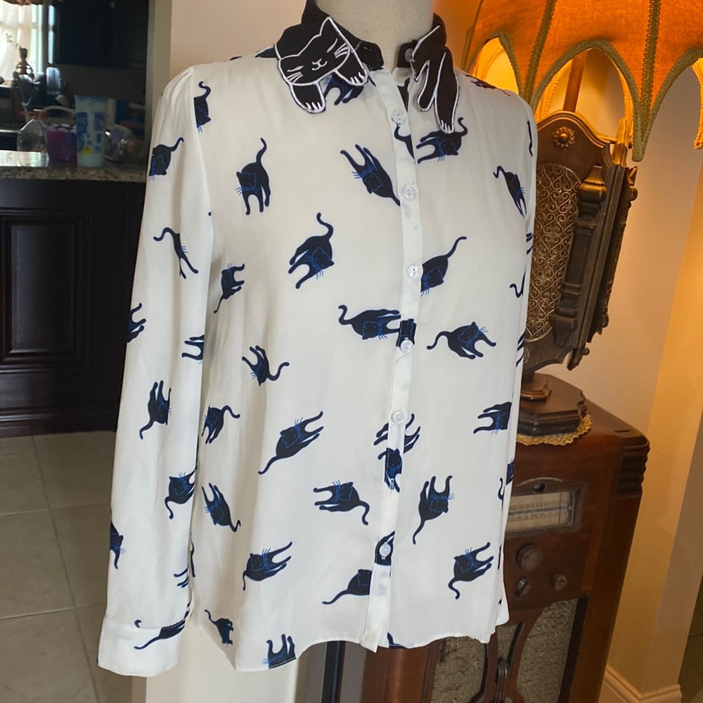 Miss patina inspired The Moon Modcloth cat blouse M